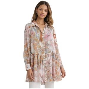 L’Atiste by Amy Sheer Boho Floral Button-Front Tunic Blouse, | Small 🌸🌸🌸